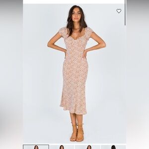 Princess Polly Floral Midi Dress in Cream and Brown/light orange